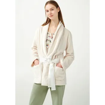 Dámský župan Dámský béžový fleecový župan s páskem - Vamp, beige skin L i512_21361_113_4