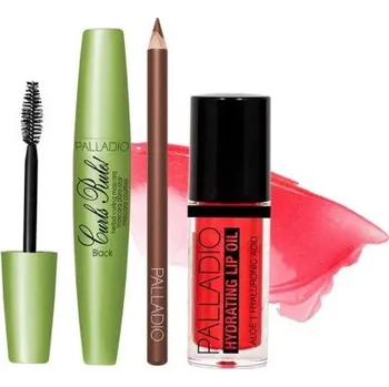 Kosmetická sada Palladio Lip Set - Řasenka 10 ml + tužka narty natural 1 ks + hydratační olej na rty Dárková sada
