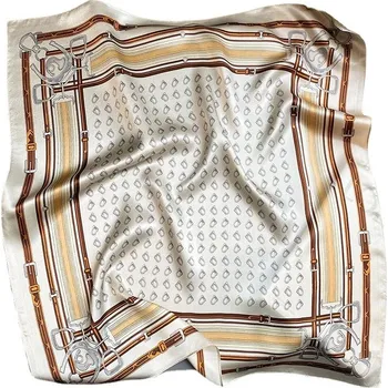 Šátek Hedvábný šátek béžovo-hnědý jezdecký 70x70 cm v dárkovém balení, HEDVÁBNÝ SVĚT