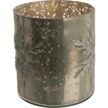 Svícen Svícen sklo vločka zlatý 10x10x11 cm