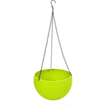 Květináč RATAN | samozavlažovací květináč závěsný | imitace ratanu | jasně zelený | Ø 22 cm