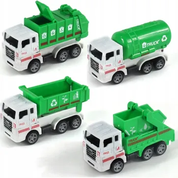 Dřevěná hračka Sada 6ti popelářských vozů, s pohyblivými díly