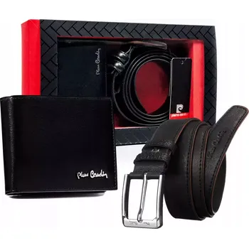 Peněženka Dárková sada: kožená peněženka a pánský pásek - Pierre Cardin ČERNÁ