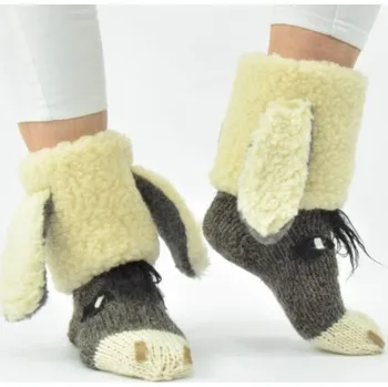 Dámské ponožky Ručně pletené vlněné ponožky „OSLÍK“ – 100% ovčí vlna Velikost: 36-37