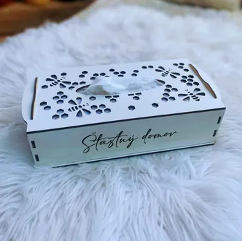 Dárková krabička Krabička na kapesníky bílá 27,5 x 13,5 x 7 cm - motiv včelky