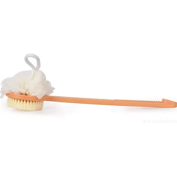 SPA | 2v1 kartáč + puff na mytí zad | oboustranný | dlouhá rukojeť 37 cm | meruňkový