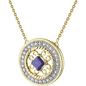 Náhrdelník Náhrdelník ze žlutého zlata s diamanty a safírem - rozeta - ryzost 585 - 160.497