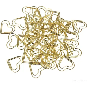OFFICE | 50 ks kancelářské sponky ve tvaru srdce | zlaté kovové | dekorativní