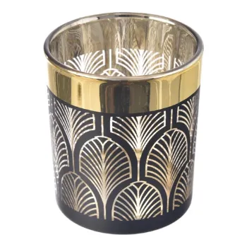 Svícen Svícen sklo černý/zlatý 7x7x8 cm