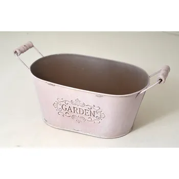 Obal na květináč Obal plechový oválný Garden růžový- 18 cm