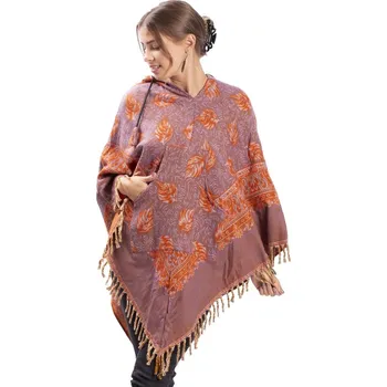 Dámské pončo Pončo se vzory PANKAJ staro růžovo-oranžové