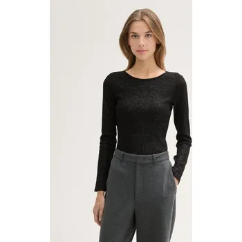 Dámské tričko TOM TAILOR® DÁMSKÉ RIB TRIKO LESK -ČERNÉ S