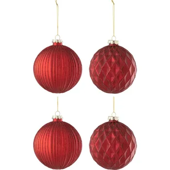 Set čtyř červených skleněných vánočních ozdob J-line Alexa 10 cm