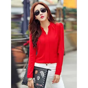 Dámská košile Elegantní dámská košile se stojatým límcem Barva: Červená, Velikost: S