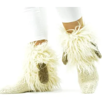 Dámské ponožky Ručně pletené ponožky ALPAKA z ovčí vlny – veselý zvířecí motiv Velikost: 38-39