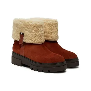 Dámská zimní obuv Tommy Hilfiger Polokozačky Faux Fur Suede Roll-Down Boot FW0FW08158 Hnědá 40