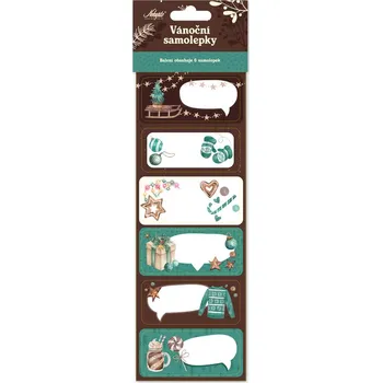Vánoční dekorace Nekupto Vánoční samolepky 6ks - Vánoce hnědo-tyrkysová