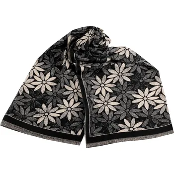 Šála Šátek / šála typu kašmír s třásněmi, květy 60x180 cm, barva 8 černá