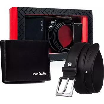 Peněženka Dárková sada: kožená peněženka a pánský pásek - Pierre Cardin ČERNÁ