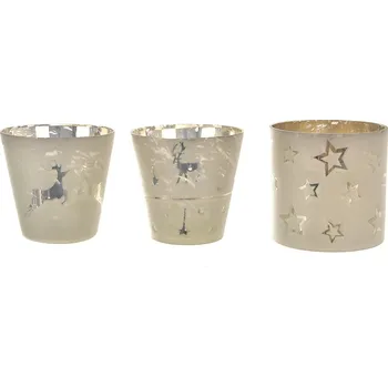 Svícen Svícen sklo vánoční stříbrný 13x13x13 cm 3ASS