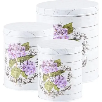 Dóza na potraviny Emocio Plechová kulatá dóza Paris, set 3 ks, 135 × 160/110 × 130/75 × 90 mm