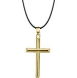 Majya Stříbrný přívěsek KŘÍŽ pozlacený s koženou černou šňůrkou 50 cm | šířka 2,0 mm Ag/; ≤5,19 g 11217