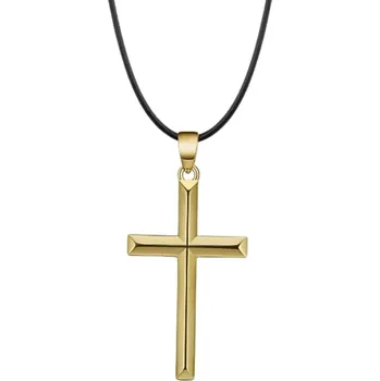 Přívěsek Majya Stříbrný přívěsek KŘÍŽ pozlacený s koženou černou šňůrkou 50 cm | šířka 2,0 mm Ag/; ≤5,19 g 11217