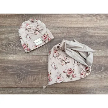 Kojenecká čepice Male Cuda Set čepice a šátku s čajovými růžemi 48cm béžová