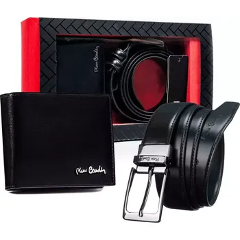 Peněženka Dárková sada: kožená peněženka a pánský pásek - Pierre Cardin ČERNÁ