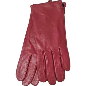 Rukavice Dámské zateplené rukavice z pravé kůže červené bez vzoru, Velikost M