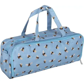 Organizér galanterie Taška na pletení a háčkování - Včely - modrá (Knitting Pin Bag with Pin Case Blue Bee)