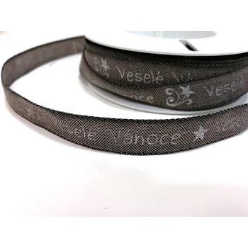 Stuha Stuha látková - Veselé Vánoce - hnědá - 15 mm/1 m