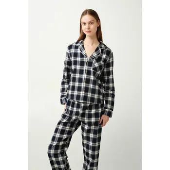 Dámské pyžamo Vamp - Černé flanelové pyžamo s knoflíky, black M i512_21704_100_3