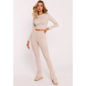 Dámské legíny Dámské pískové žebrované legíny s rozparky Moe, EU M i529_2264722904728841