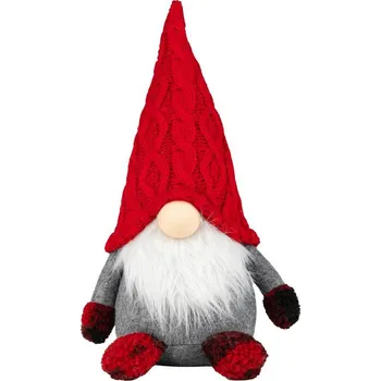 Vánoce Postavička MagicHome Vánoce, Skřítek s krátkýma nohama, látkový, červeno-šedý, 23x16x36 cm