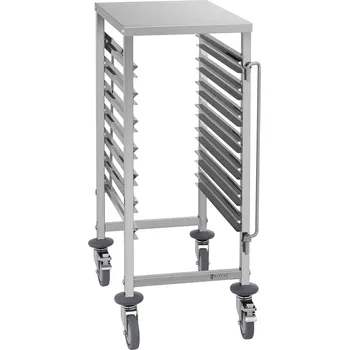 Servírovací stolek Vozík na podnosy - ušlechtilá ocel - pro 7 x GN 1/1 - podélné vkládání - 90 kg - 2 bezpečnostní tyče - Royal Catering RCTW 7 GN1/1