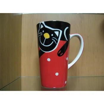 Hrnek kočka červený 0,47l (Červený hrnek s kočkou, vysoký)