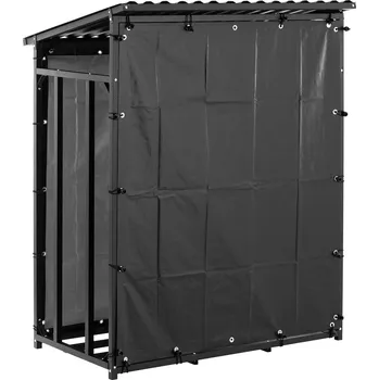 hillvert Stojan na dřevo ke krbu - s plachtou a stříškou - 600 kg - 137 x 90 x 171 cm - ocel - černý HI-FWR-17