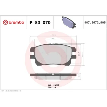 Brzdová destička Sada brzdových destiček, kotoučová brzda BREMBO P 83 070