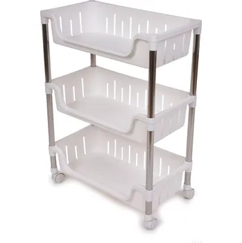regál TROLEY | Pojízdný úložný regál se 3 policemi a háčky | 67,5 cm