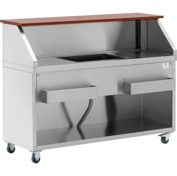 Mobilní barový pult - se zásobníkem na led a držákem na lahve - 150 cm dlouhý pult s vzhledem dřeva - Royal Catering RCMBS-150