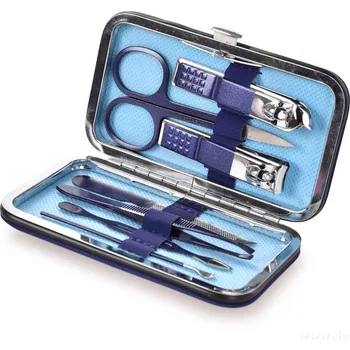 BEAUTY | Manikúra 8dílná sada | broušená ocel | v uzavíratelném pouzdře | tmavě modrá