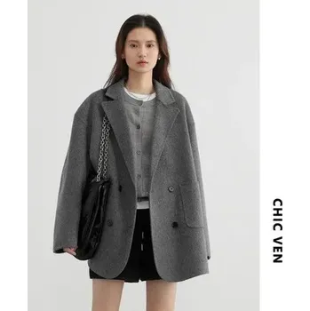 Dámský kabát Oversize kabát s nakládanými kapsami Barva: Šedá, Velikost: XL