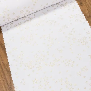 ubrus Ubrusovina vánoční / štola teflonová úprava, HVĚZDNÉ PŘÁNÍ, bílá / zlatá, š.38cm (metráž)