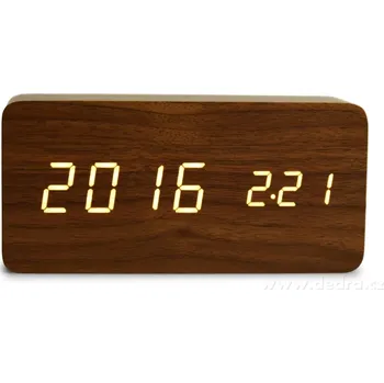 Hodiny WOODOO CLOCK | Digitální LED dřevěné hodiny s budíkem | čas | datum | teplota | zvukové ovládání tmavé dřevo
