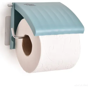 BATH | nástěnný držák na toaletní papír | kov + plast | samolepicí montáž bez vrtání | pastelově modrý