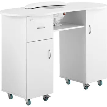 physa Stůl na manikúru - 1 200 x 503 x 803 mm - bílý - na 8 kolečkách - s odsáváním prachu a místem na odložení rukou PHY-MT-7
