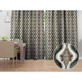 ubrus Bavlněný závěs Sandra SA-542 Okrasné hvězdy na zeleném/bílém 150x140 cm