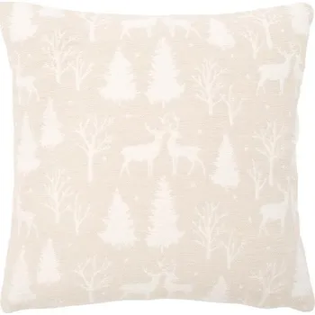 Bytový textil SCANquilt povlak WINTER stromy a sobi béžovobílá 40 x 40 cm