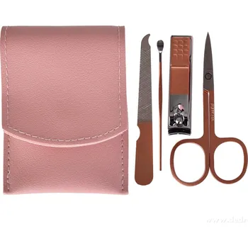 BEAUTY | Cestovní manikúra 5dílná sada | nerezová ocel | v pouzdře z eko kůže | pudrová